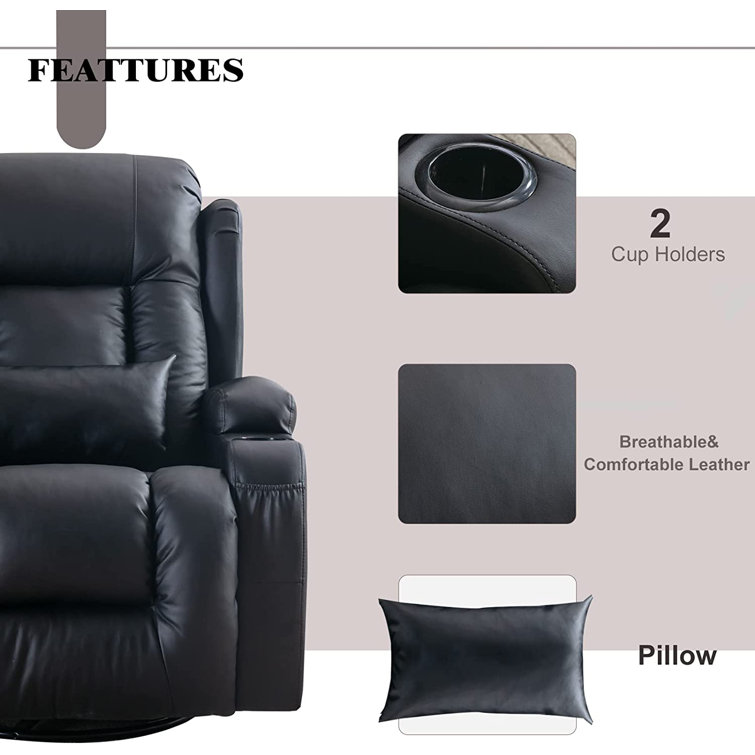 Ebern Designs Vegan Leather Manual Swivel Rocker Glider Recliner Chair with  Massage & Heat, Lumbar Pillow Included & Reviews