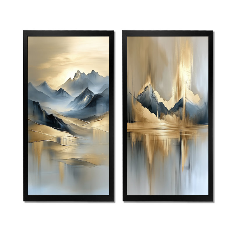 Montagnes dans Last Light I - Grand tableau mural en 2 parties, 40" H x 40" W, Black Picture Framed