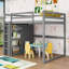 Lit mezzanine double avec tablettes, garde-robe, lumière et garde-corps-998758308