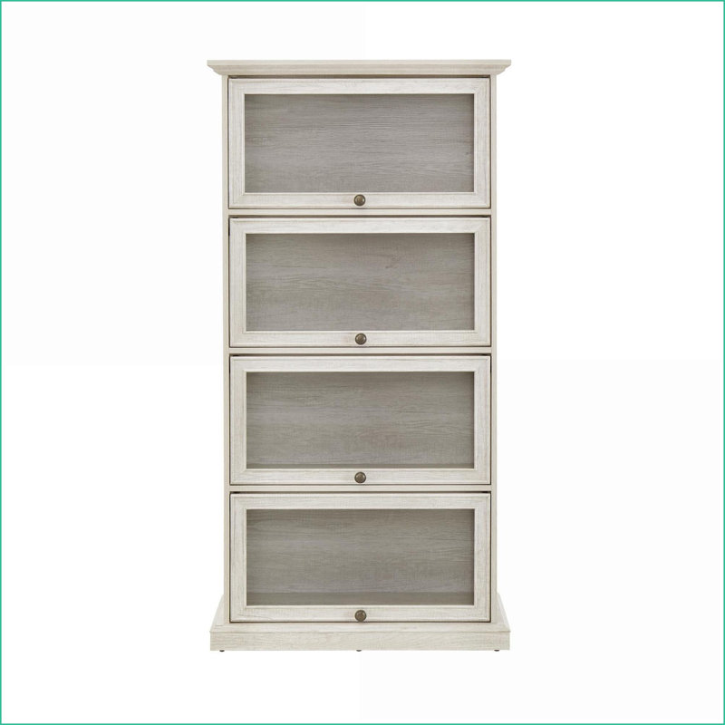 Armoire vitrée vitrée à 4 niveaux avec portes rabattables | Moderne | Panneau de fibres à densité moyenne + verre
