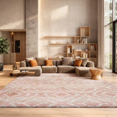 Tapis géométrique rose / or / beige