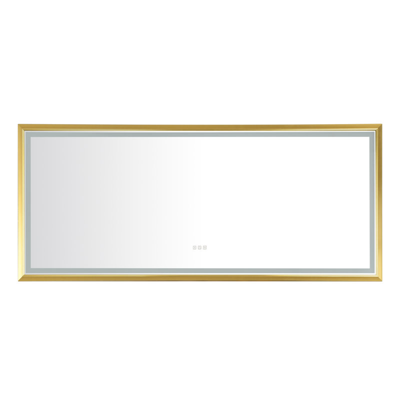 Large Bathroom Led Mirror - 96in. W X 48in. H, Fog, Gold, Aluminium, High Lumen Dimmable Wall Mounted Dimming, 47.5" x 95.87"