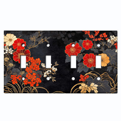 Couvercle de plaque d'interrupteur en métal; Bascule à 4 bandes US standard - motif floral botanique