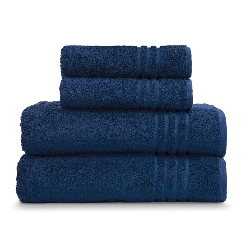 Ensemble de 4 serviettes en coton pour le corps et la main, Bleu marine