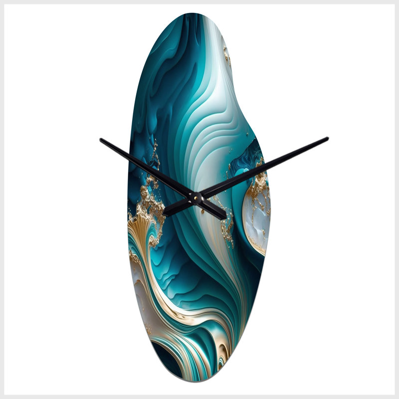 Abstract Geode Turquoise III - horloge asymétrique en métal et horloge murale incurvée, Moyenne