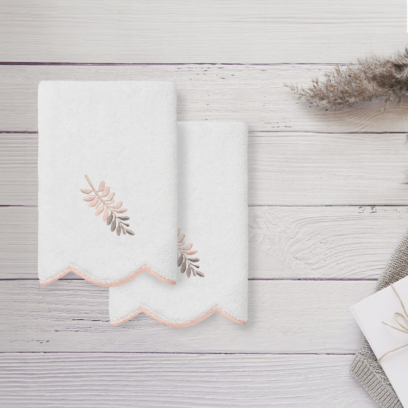  Ensemble de serviettes 100% coton turc FERN Toss 2PC, Blanc / Rose, Serviette pour les doigts - Paquet de 2