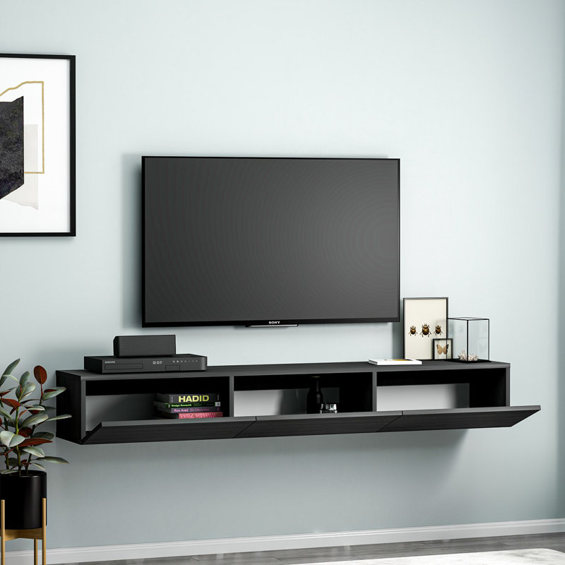 Modern Black TV Stand, 100% Melamine Coated Particle Board, 71.0 x 10.2 x 15.4 Inches | Durable & Stylish Design | Perfect for Living Room & Entertainment Areas | Contemporary Solid Color for Any Decor