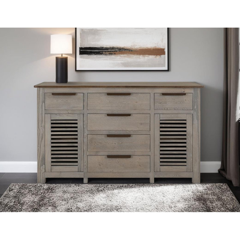 Buffet 6 tiroirs, 2 portes , Beige