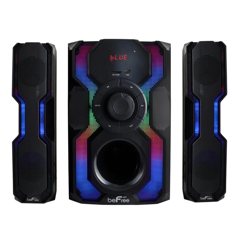 Système stéréo de haut-parleur multimédia filaire à 2,1 canaux Befree Sound avec lumières DEL réactives, radio FM, USB et entrées Sd
