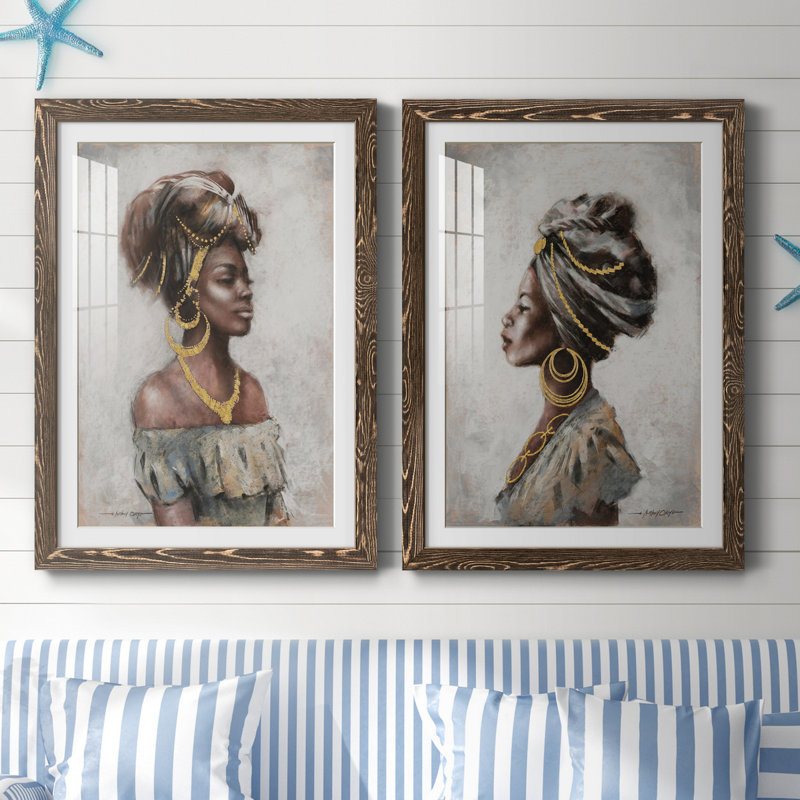Beauté et grâce - ensemble de 2 reproductions d'art, Papier, cadre noyer, Blanc, H 44 po x l 31 po x P 1 po