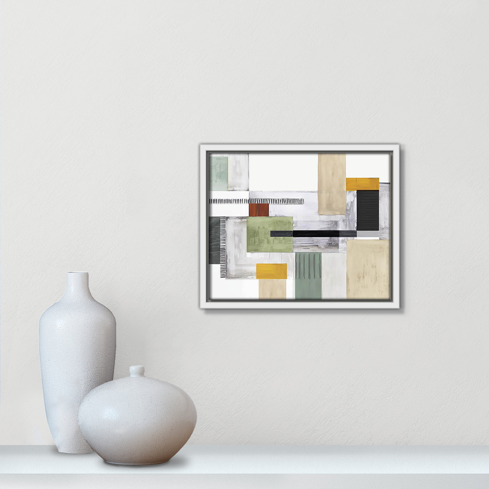 Playful Blocks by Tom Reeves, No Mat, White Floater Framed, 9.5" H x 11.5" W x 2" D