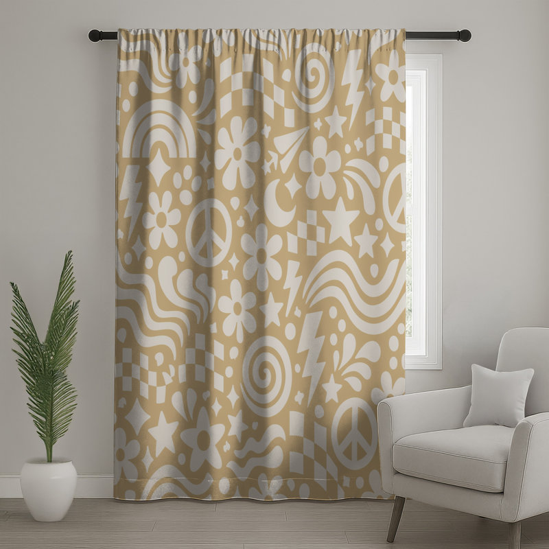 Rideaux de fenêtre Beige Retro Symbols, 50" x 92" - 1 Panel, Blockout