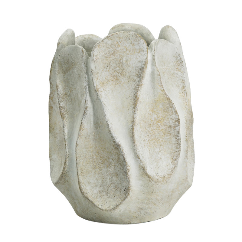 Natural Cement Planter with Flower Bloom Design - Gray, 10" H x 7.9" W x 7.9" D