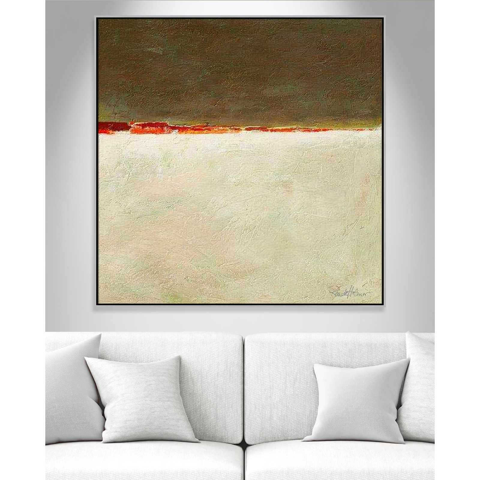 Orange Horizon I by Renate Holzner, 46.5'' H x 46.5'' W x 2'' D, Silver Framed