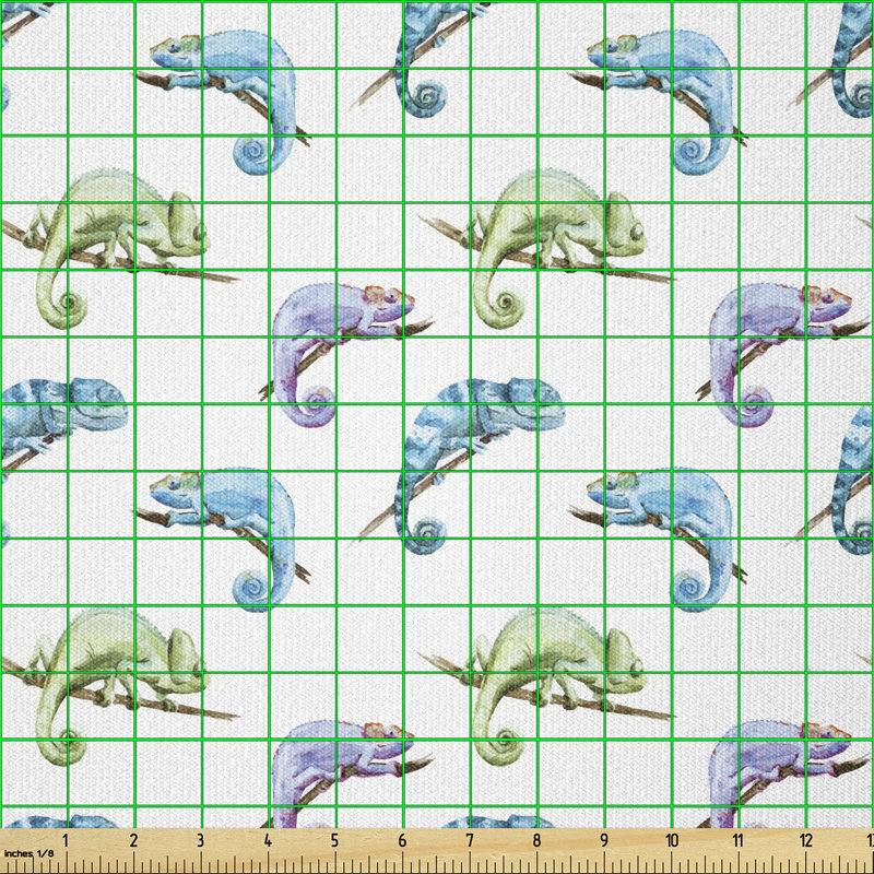 Crystal-Leigh Watercolour Chameleon on Branches Multi-Purpose Fabric