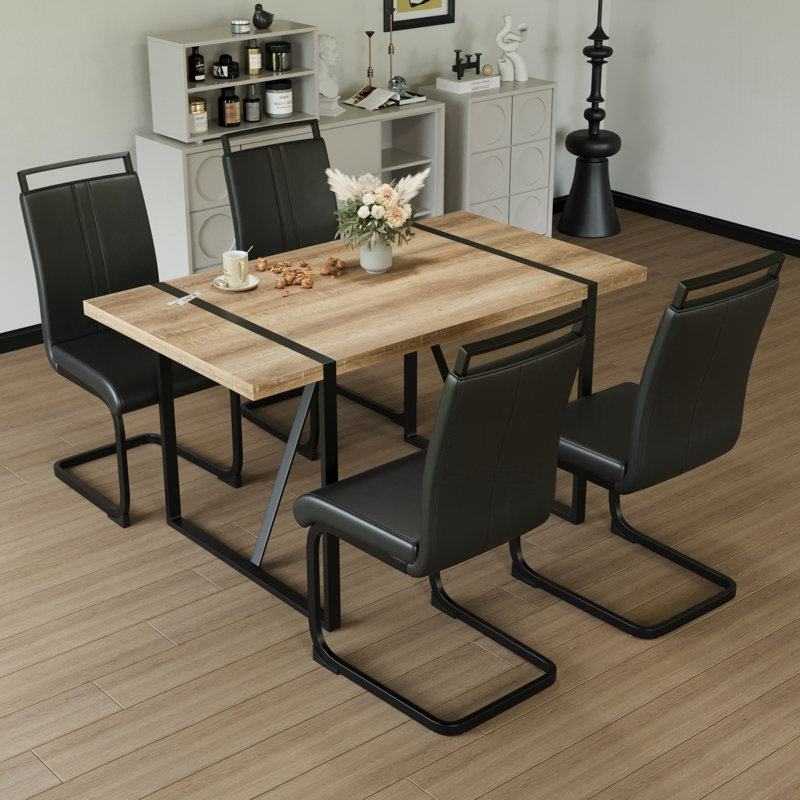 Ensemble de table de salle à manger de 55 po en bois aggloméré rectangulaire industriel moderne de 55 po et ensemble de chaises de salle à manger sans accoudoirs en polyuréthane