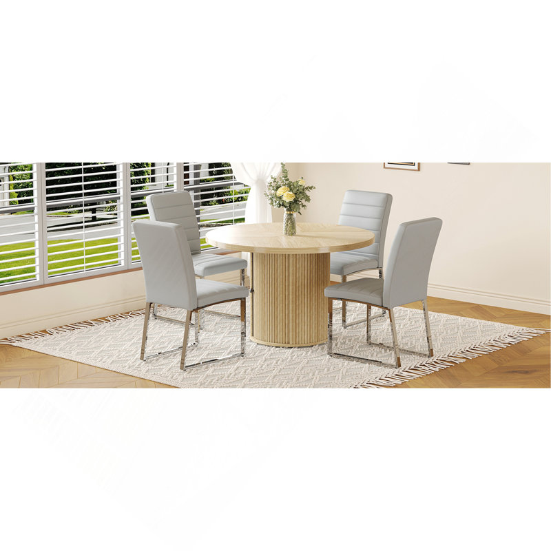Ensemble de chaises de salle à manger rembourrées en polyuréthane avec table à colonnes romaine ronde, rangement inclus, convient aux restaurants / cafés