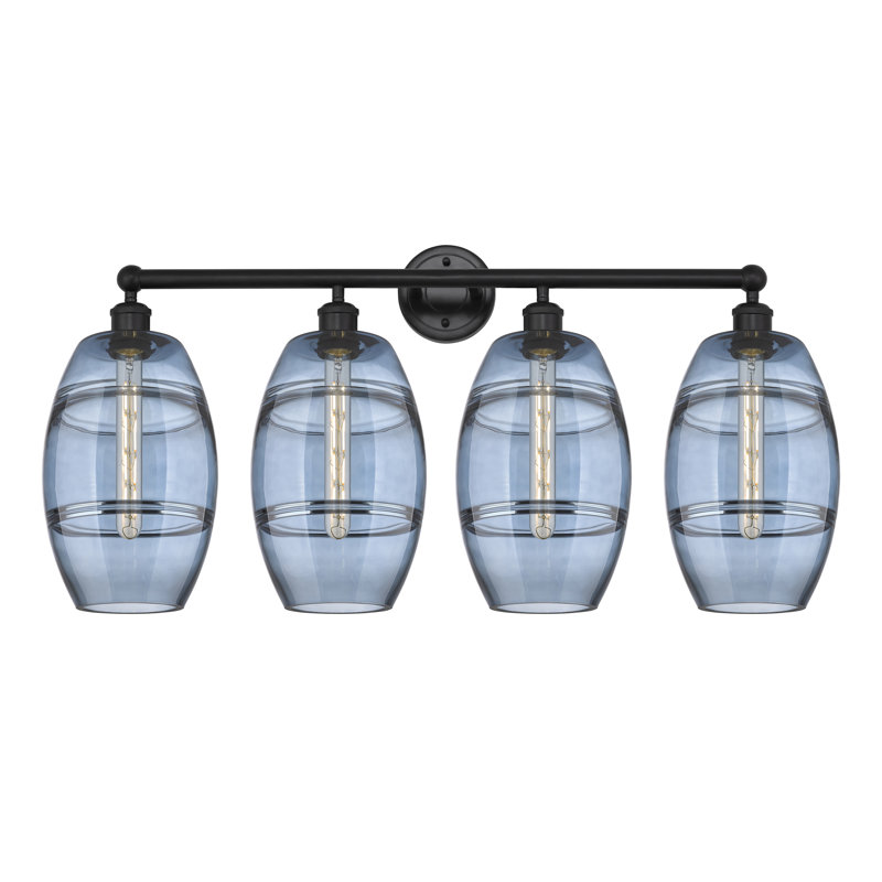 Éclairage pour meuble-lavabo à 4 lumières à intensité variable Dundrod, Bleu princesse, Noir mat