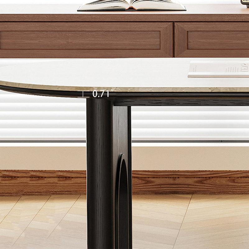 Table de salle à manger Judson beige + demi-cercle fritté noir + bois massif, H 29,53 po x L 62,99 po x l 31,5 po
