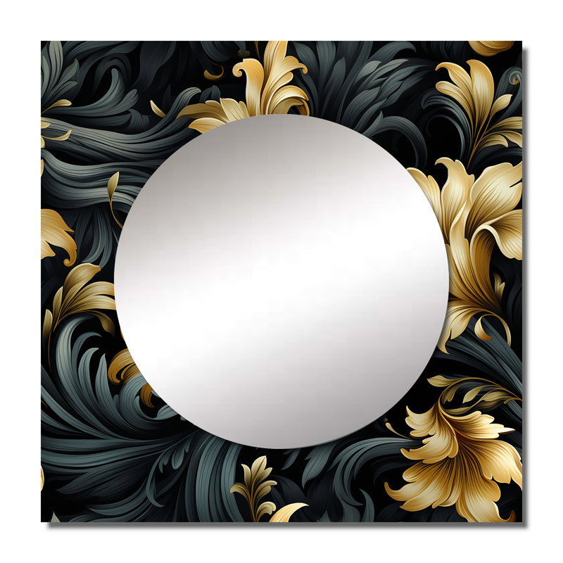 Élégant motif de fleurs en ébène et beige - miroir mural bohémien et éclectique pour chambre à coucher, 36 po x 36 po