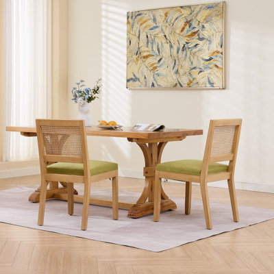 18.9" Wide Farmhouse Rattan Back Upholstered Dining Chairs (Set of 2)