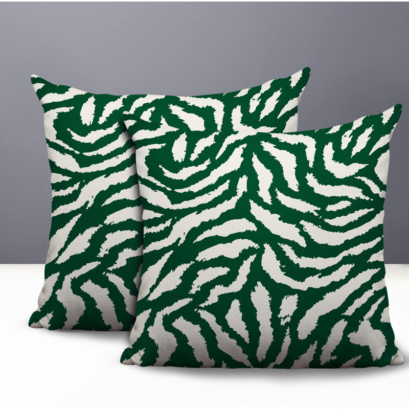 Oreiller réversible intérieur / extérieur à imprimé zébré Tory, 16x16, Green