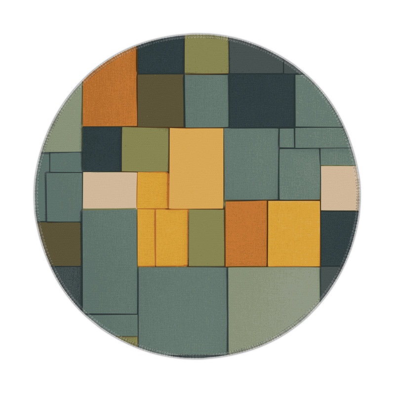 Blocky Earth Palette Indoor And Outdoor Area Rug, Round 5'