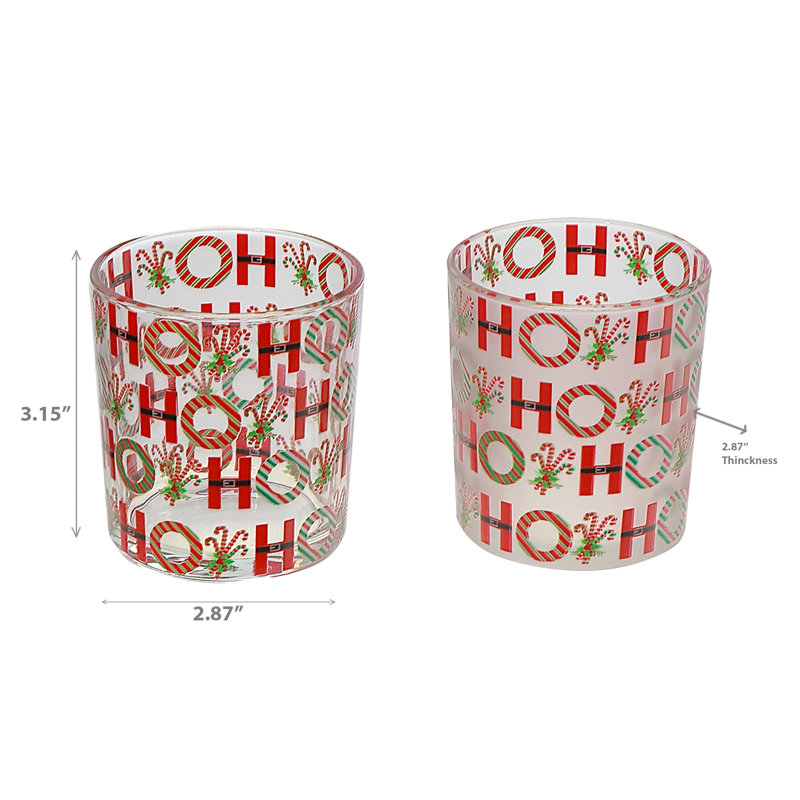 Bougeoirs en verre avec décalcomanie (Ho Ho Ho) (assorti) - ensemble de 2