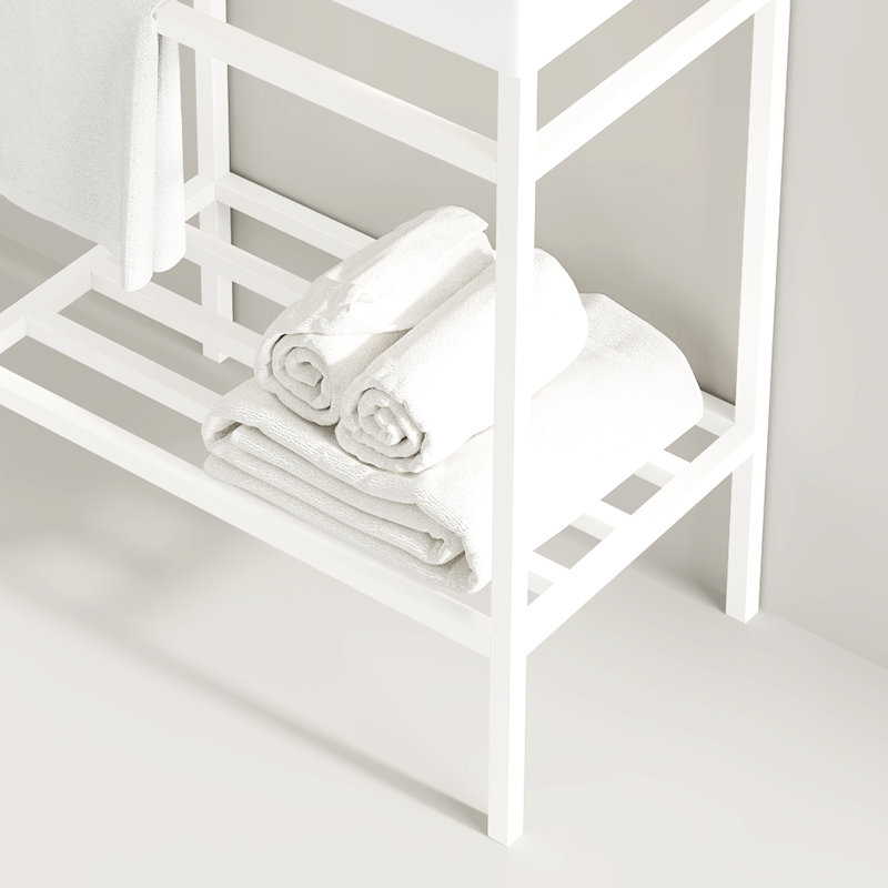 Bathroom Vanity Ceramic Basin 24" - Purple Rectangular Sink, Freestanding Console, White, Modern Scandinavian, Robust Iron Shelf, Assembly Is Manageable Easily & White Glossy, With Trunk Unit