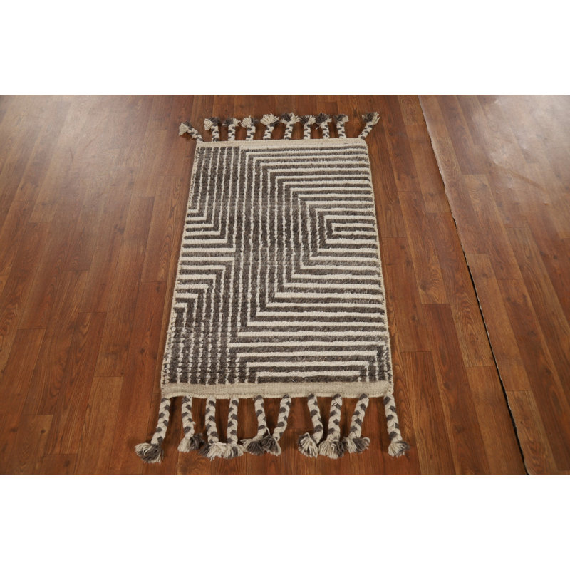 Brown & Ivory Thick Wool Moroccan Oriental Rug 2x3
