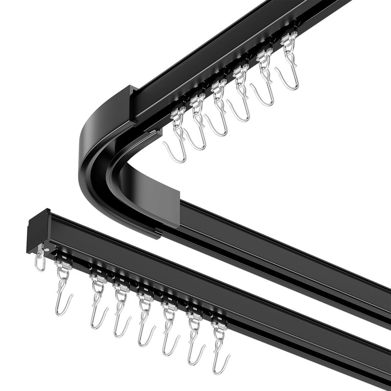 Ensemble de rail de rideau de séparation de pièce pour rideaux avec crochets, connecteurs d'angle (ensemble de 2) et système de rails de rideau à supports supérieurs (ensemble de rail de 6 à 9 pi)