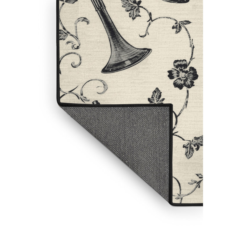 Tapis beige doux et moelleux classique à motif de trompette Tenafly, 7 x 9