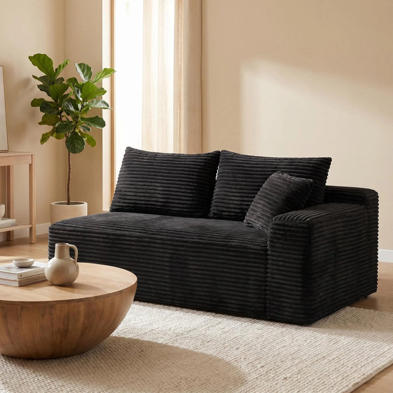 Composant de canapé modulaire en velours côtelé 2 pièces sans accoudoirs sans accoudoirs pour salon d'appartement, Noir
