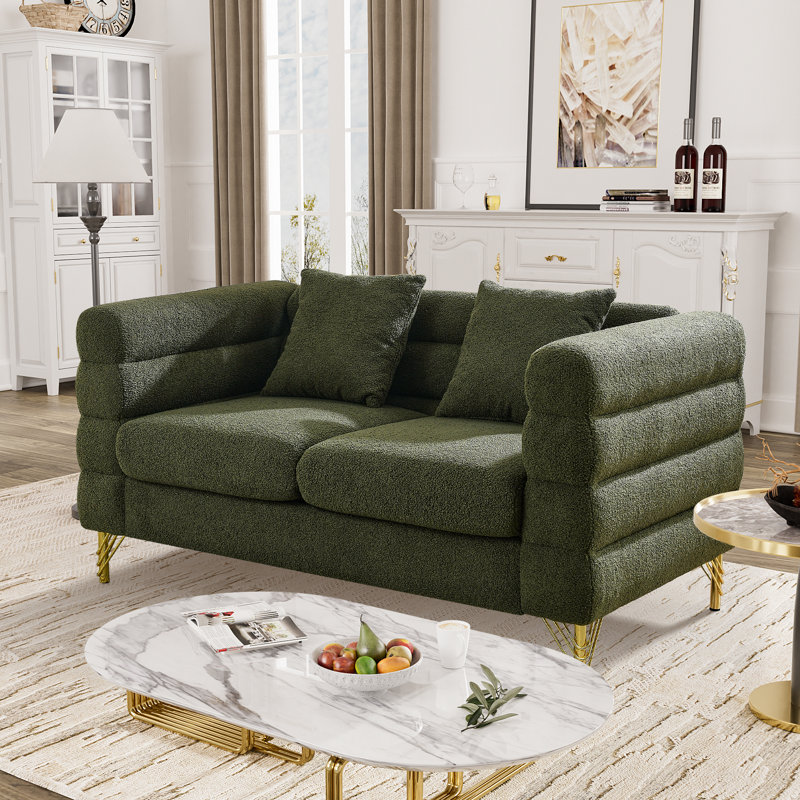 58" Modern Teddy Velvet Loveseat with Gold Hardware Legs , Green Velvet