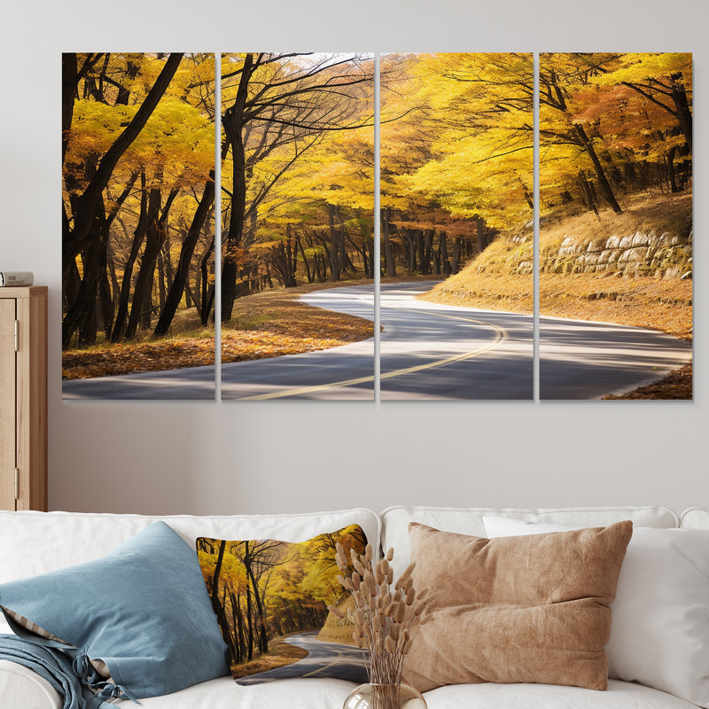 Golden Road Of Autumn III - Road, ensemble de 4 décorations murales, H 28 po x l 48 po