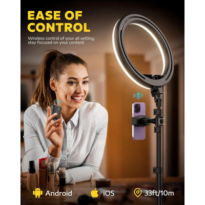 10.2" Selfie Ring Light With Adjustable Tripod Stand & Phone Holder, Dimmable LED Ring Light For Live Streaming, Makeup, Tiktok, Youtube, Zoom Meetings, Photography (RGB)