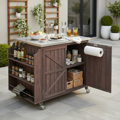 Îlot de cuisine extérieur en acier inoxydable avec tablette latérale et tablette réglable