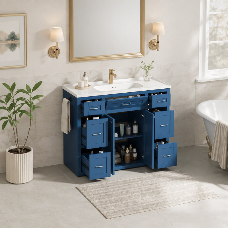 Meuble-lavabo de salle de bain de 122 cm avec lavabo en céramique, Navy Blue