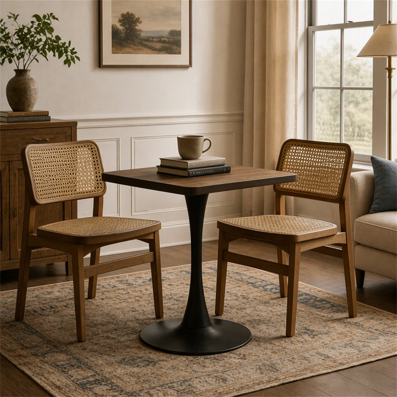 Table de salle à manger carrée à piédestal moderne Mid-Century, H 28,7 po x l 23,6 po x P 23,6 po, Noyer, noir
