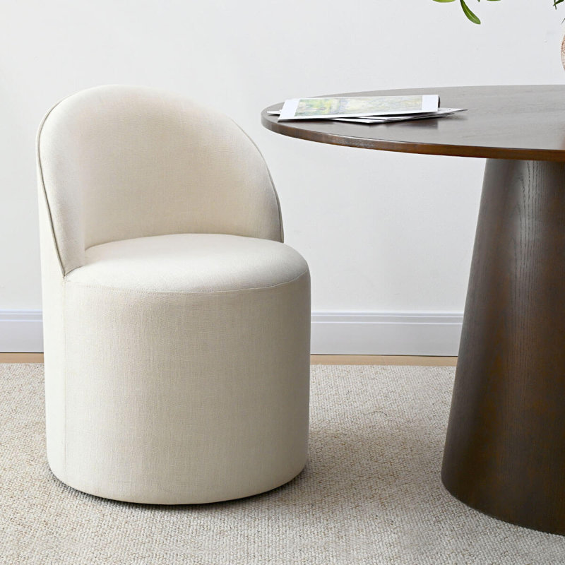 Chaise pivotante en lin avec roulettes cachées, Crème