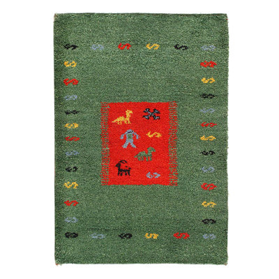 Green Hand Knotted Gabbeh Rug 2'X 3'