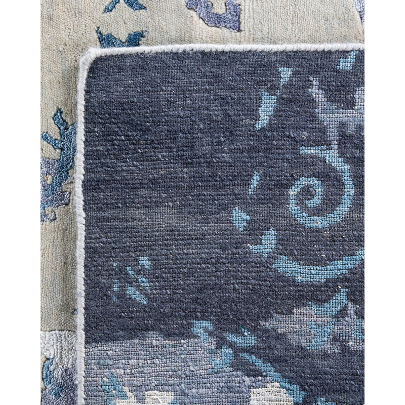 Modern Beige Hand-Knotted Wool and Silk Area Rug, 9' 4" x 12' 2"