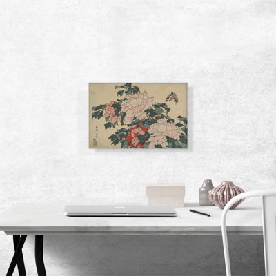"Pivoines et papillon 1833" par Katsushika Hokusai - reproduction d'art sur toile tendue