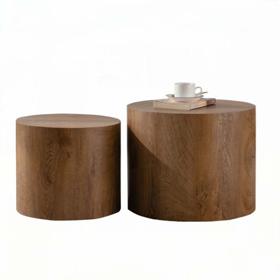 Round Wooden Nesting Coffee Table Set for Small Space Living Room Bedroom Accent End Side Table