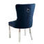 2 chaises à oreilles bleues avec dossier à boutons, pieds et garnitures de 2 pièces, bleu avec têtes de clou