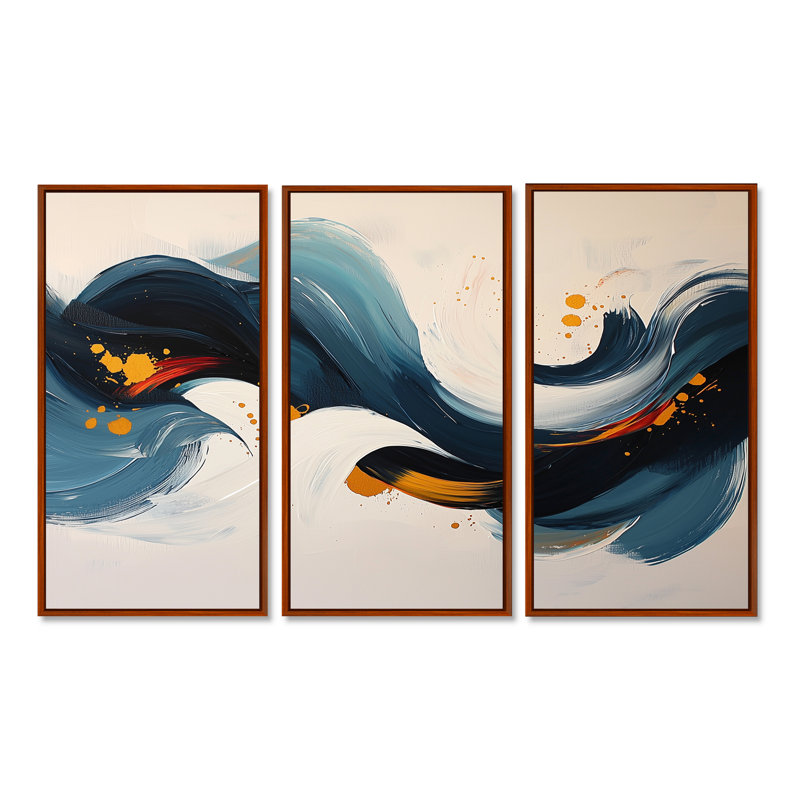Racines et reflets des vagues abstraites III - art abstrait spirales murales - ensemble de 3, Brun, H 28 po x l 36 po