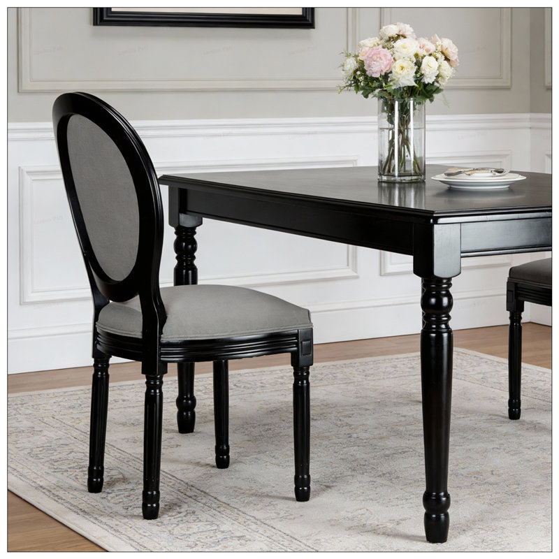 French Country Dining Chairs Set of 2, Upholstered with Sponge Round Back for Comfort and Style, Solid Wood Frame, Grey