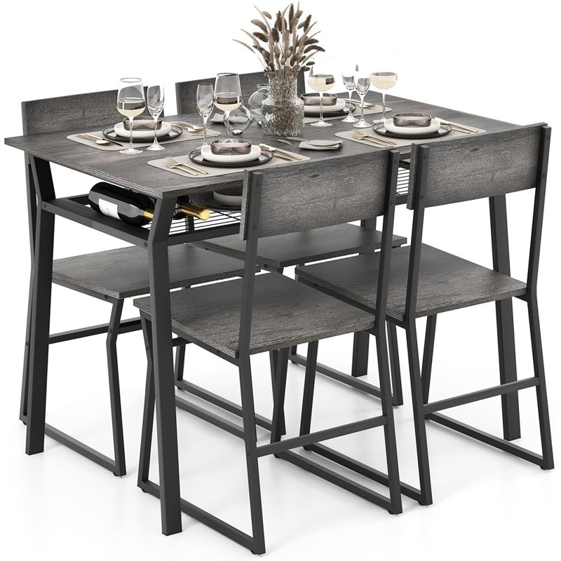 Ensemble de table de salle à manger pour 4 personnes, table de cuisine et chaises pour 4 avec support de rangement, ensemble de coin-repas compact pour la salle à manger de cuisine (gris)