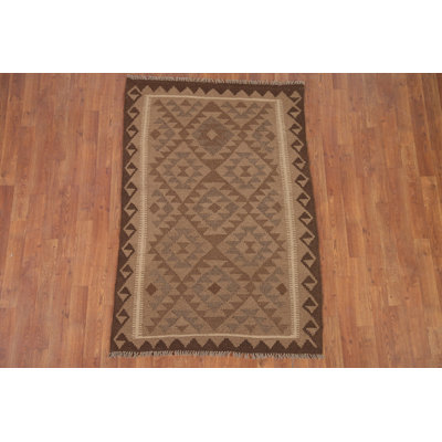 Brown Kilim Geometric Area Rug 3x5