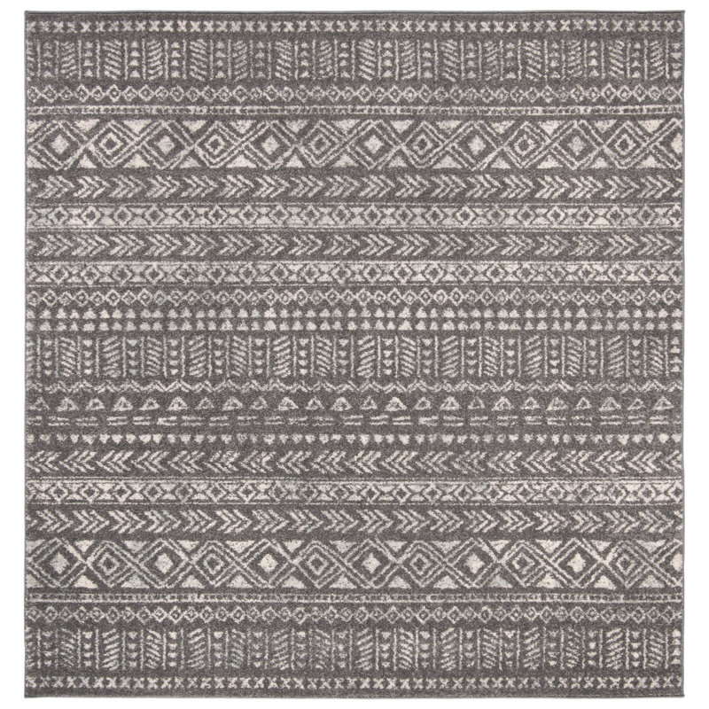 Tapis gris foncé / ivoire Rensselear, Carré 6 pi 7 po